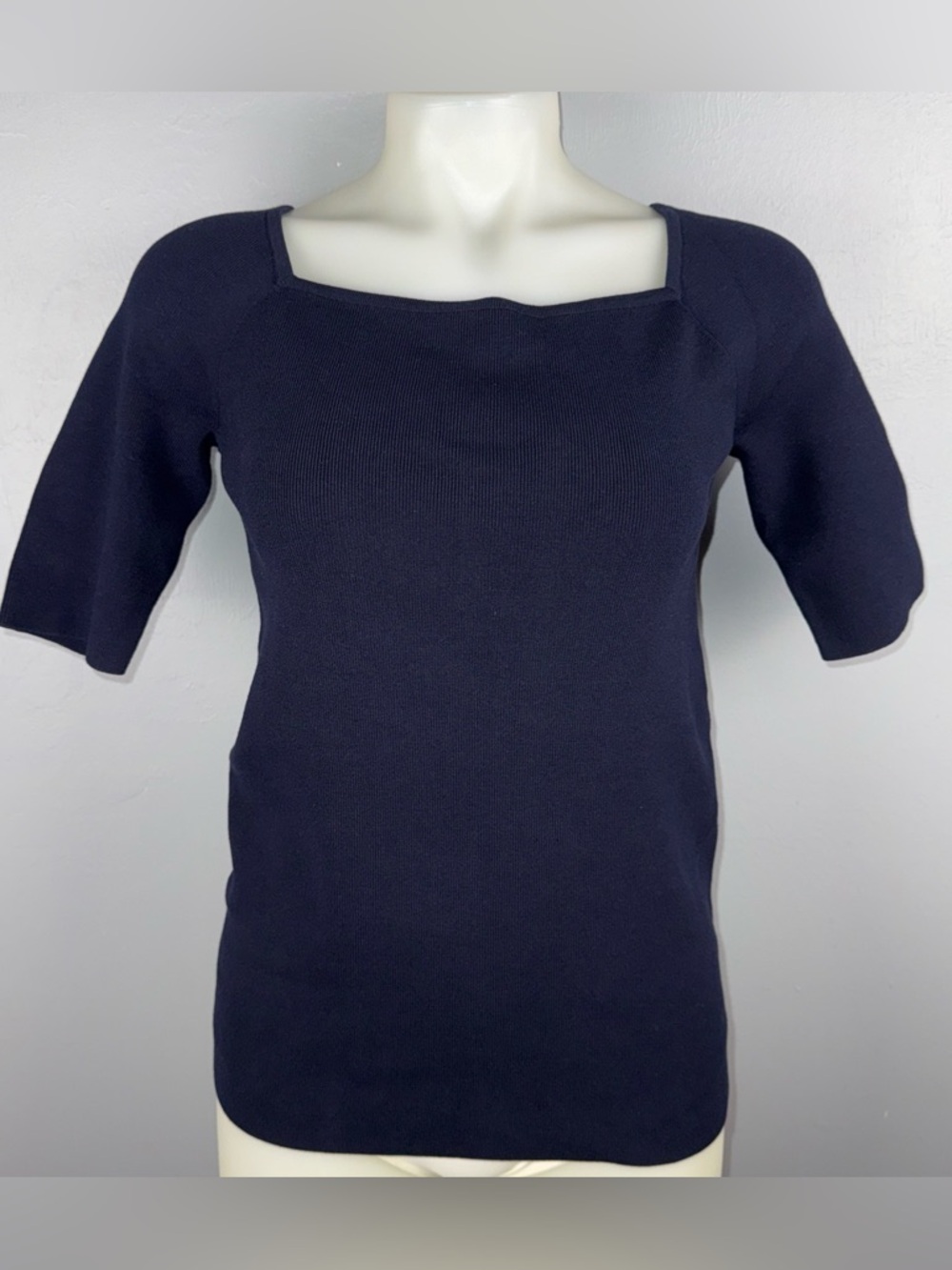 Talbots Square-Neck Elbow-Sleeve Sweater Topper Women’s S Navy Blue Classic